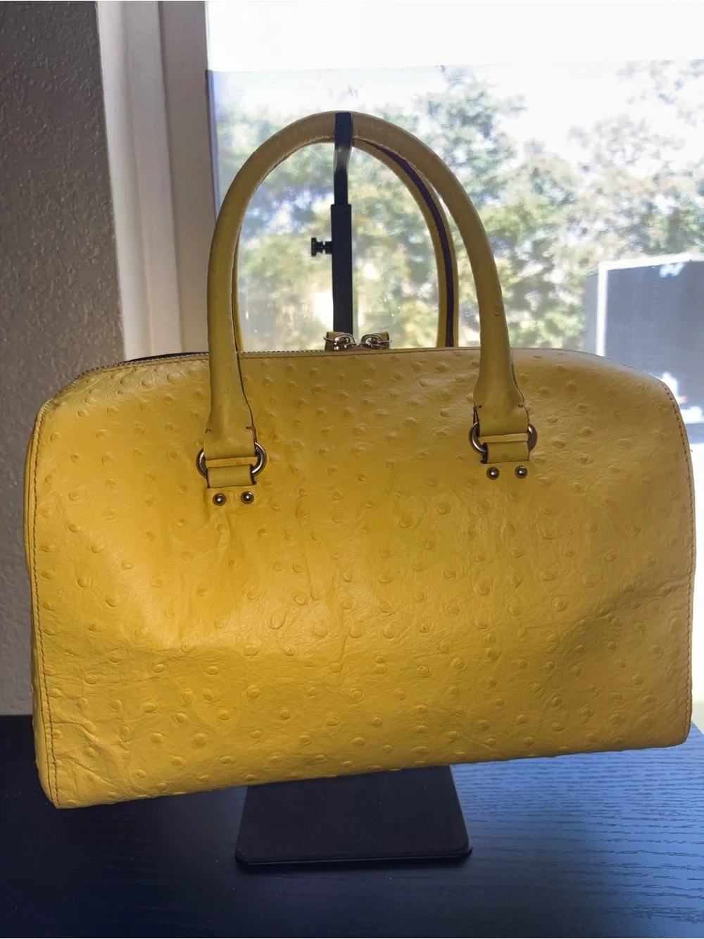 Kate Spade New York Yellow Ostrich Embossed Leather Satchel